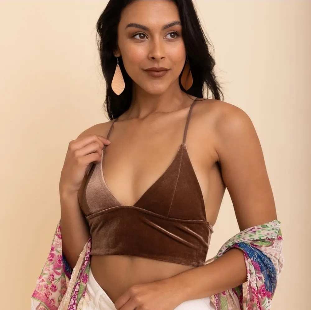 Fashionable Longline Bralette - Velvet Deep V-Neck
